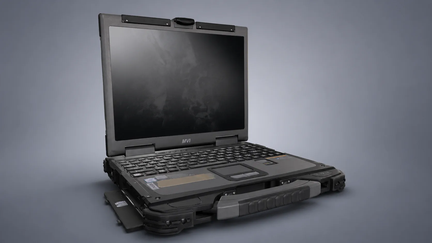 Rugged laptop prop left-side render.